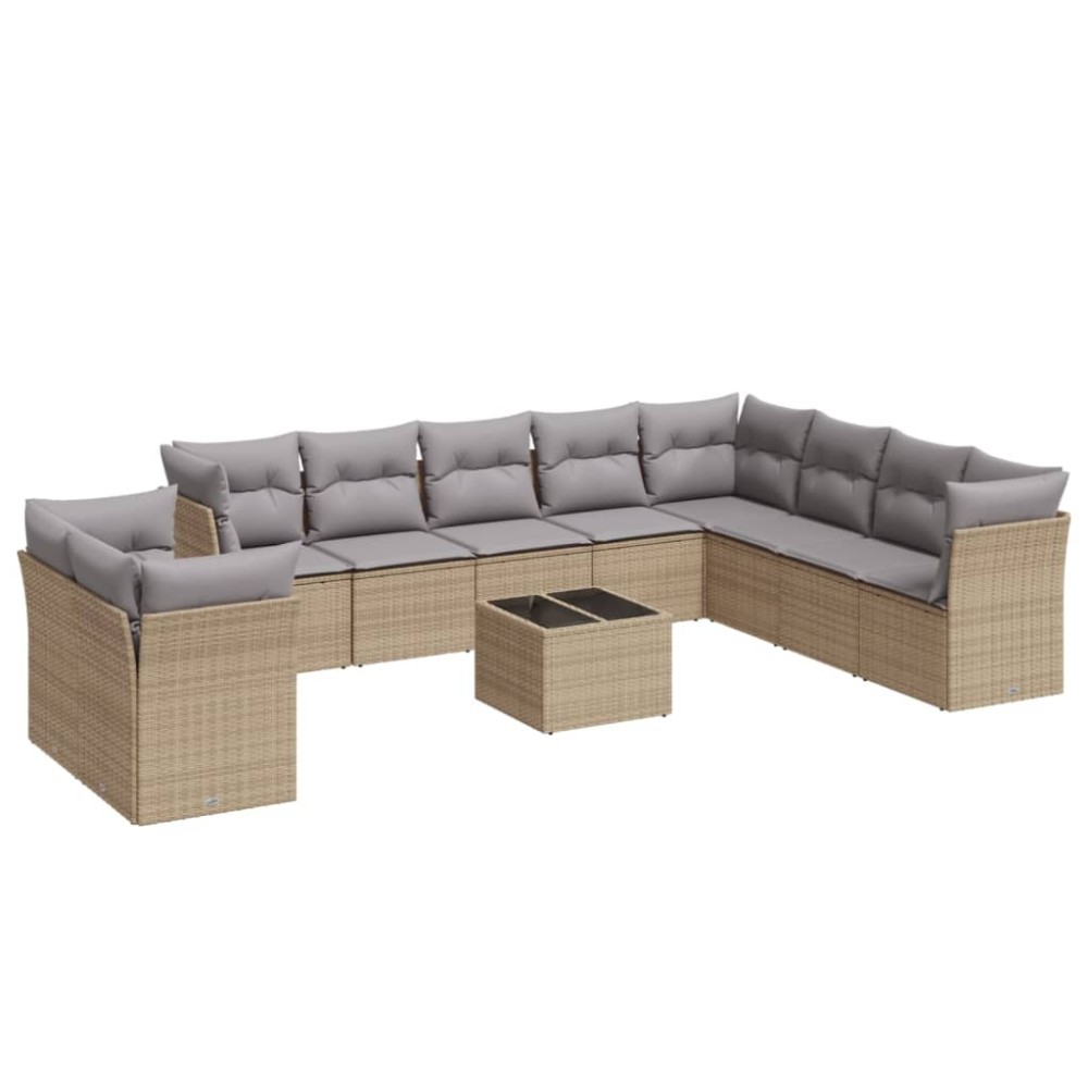 vidaXL Set canapele de grădină cu perne, 11 piese, bej, poliratan