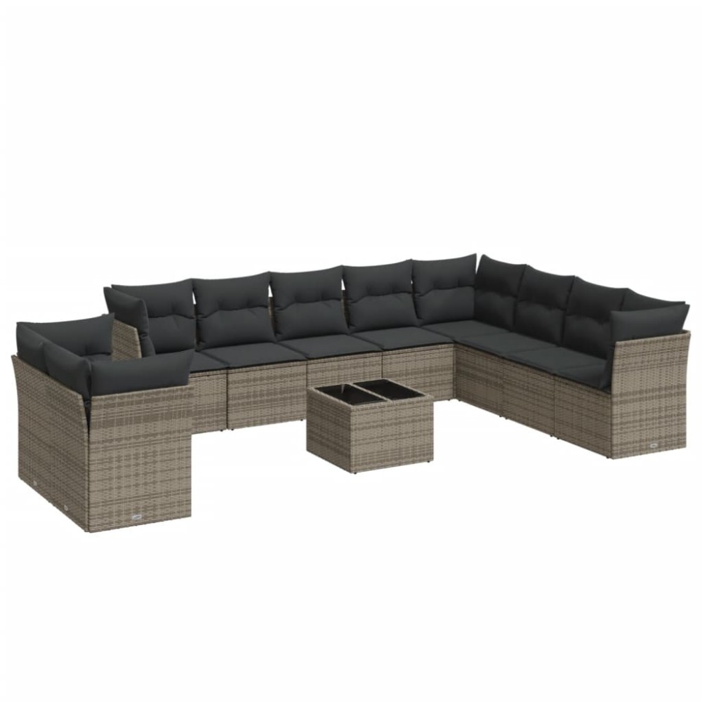 vidaXL Set canapele de grădină cu perne, 11 piese, gri, poliratan
