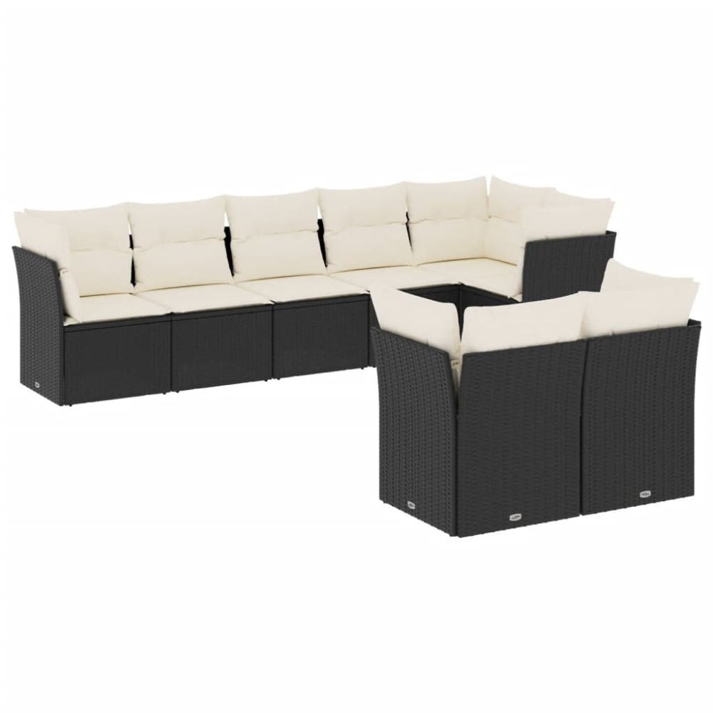 vidaXL Set mobilier de grădină cu perne, 8 piese, negru, poliratan