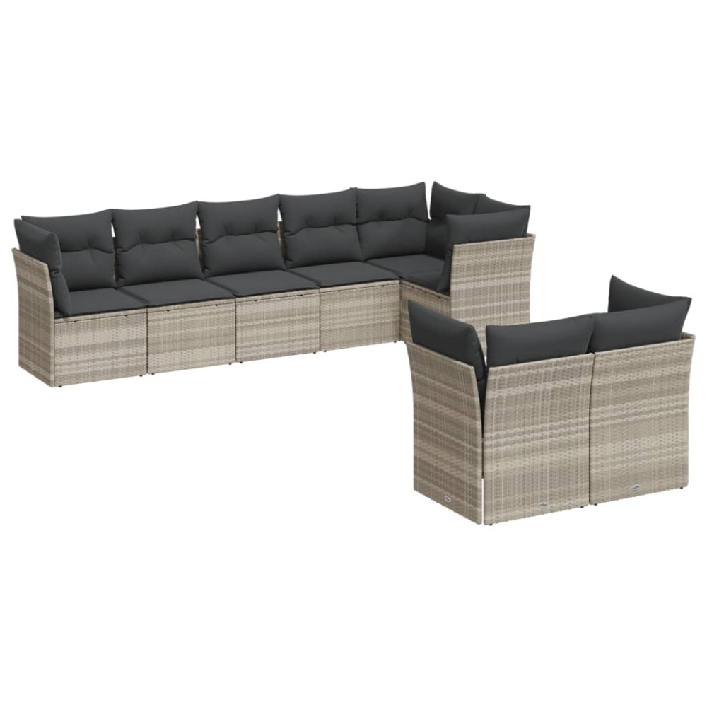 vidaXL Set mobilier de grădină cu perne, 8 piese gri deschis poliratan