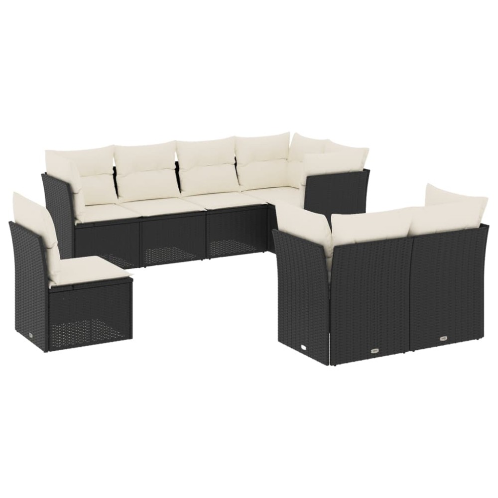 vidaXL Set mobilier de grădină cu perne, 8 piese, negru, poliratan