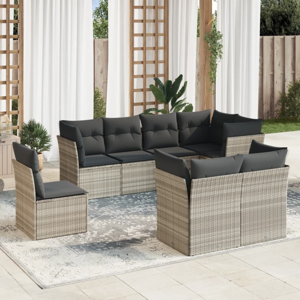 vidaXL Set mobilier de grădină cu perne, 8 piese gri deschis poliratan