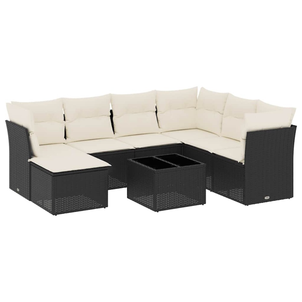 vidaXL Set mobilier de grădină cu perne, 8 piese, negru, poliratan