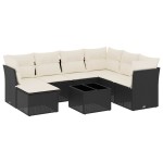 vidaXL Set mobilier de grădină cu perne, 8 piese, negru, poliratan