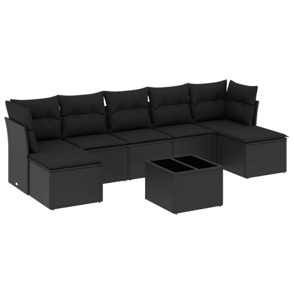 vidaXL Set mobilier de grădină cu perne, 8 piese, negru, poliratan