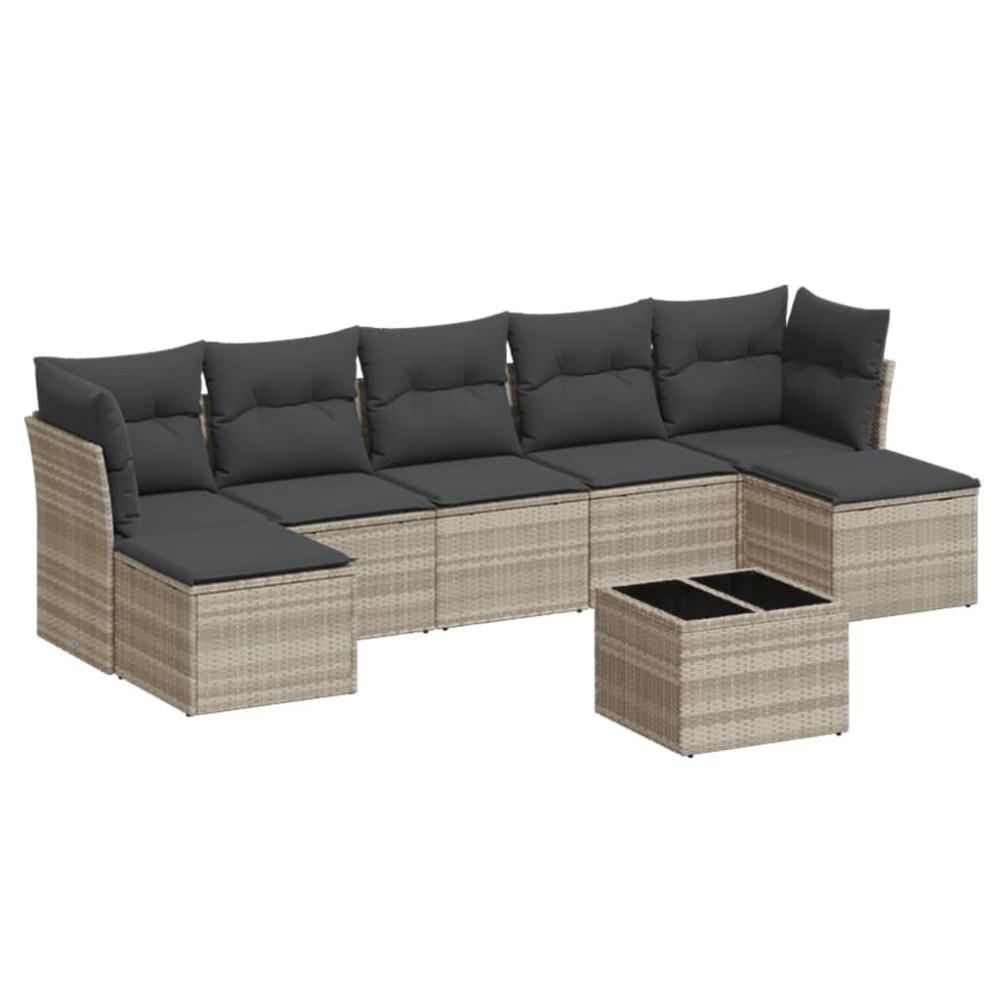 vidaXL Set mobilier de grădină cu perne, 8 piese gri deschis poliratan