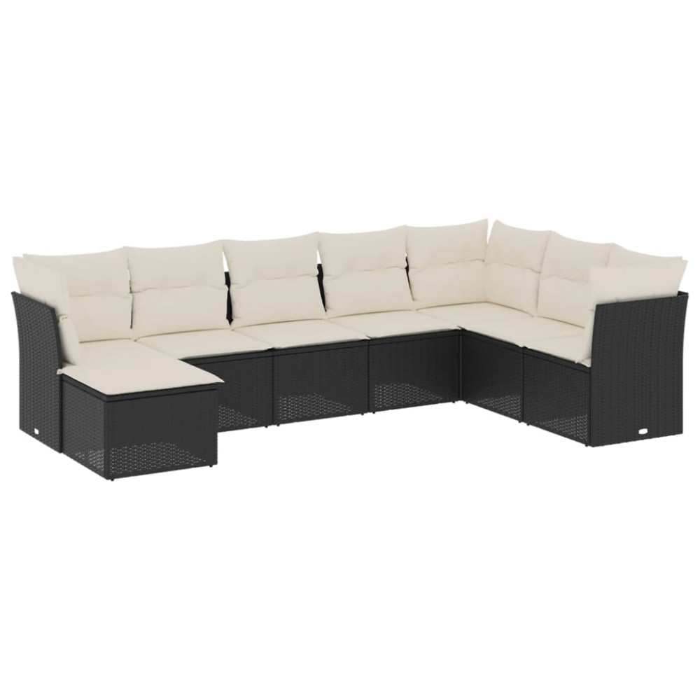 vidaXL Set mobilier de grădină cu perne, 8 piese, negru, poliratan