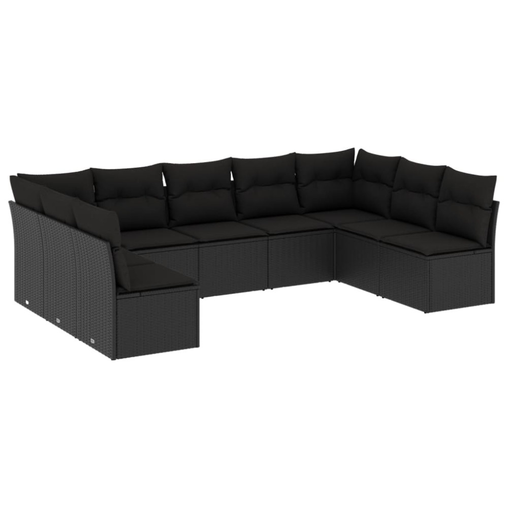 vidaXL Set mobilier de grădină cu perne, 9 piese, negru, poliratan