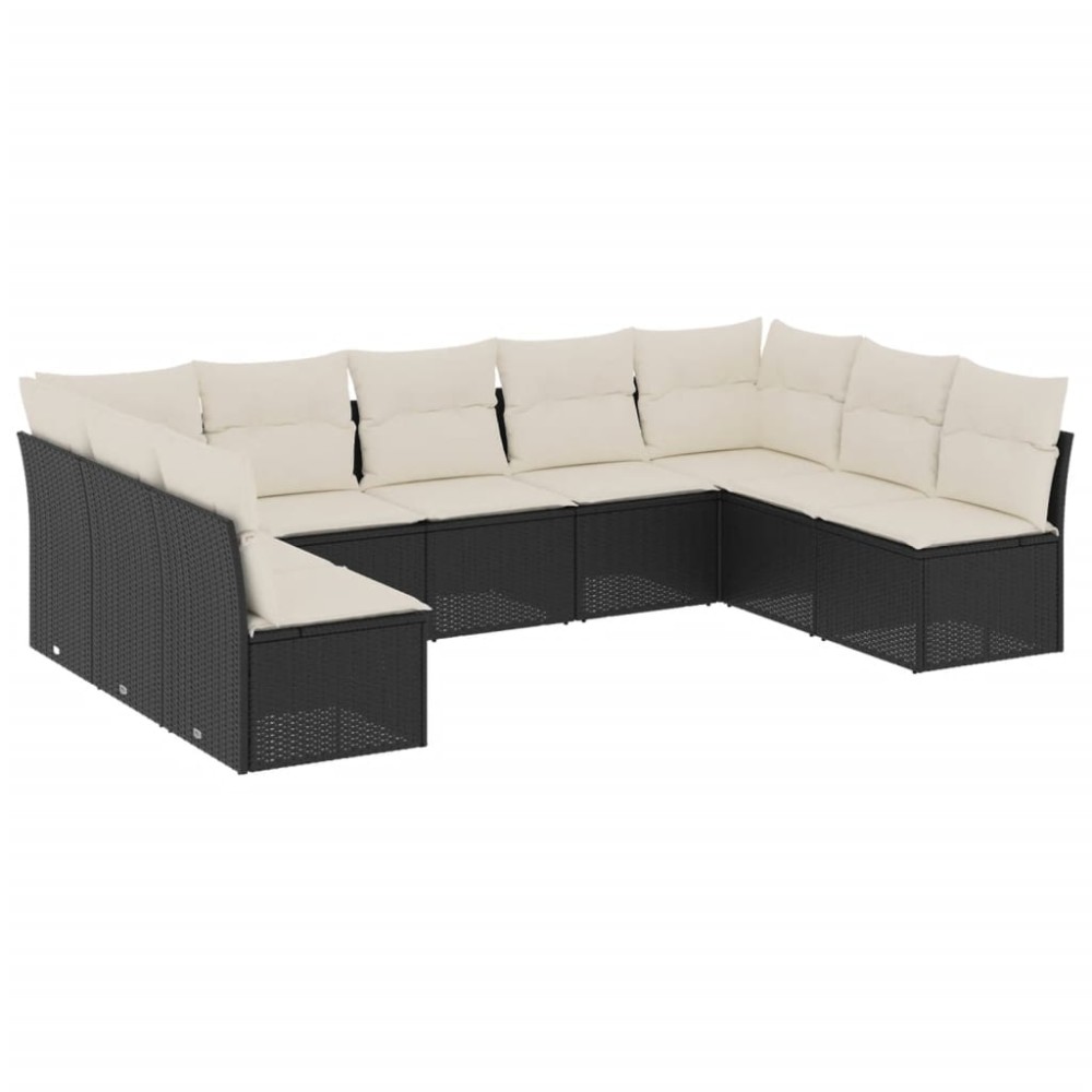 vidaXL Set mobilier de grădină cu perne, 9 piese, negru, poliratan