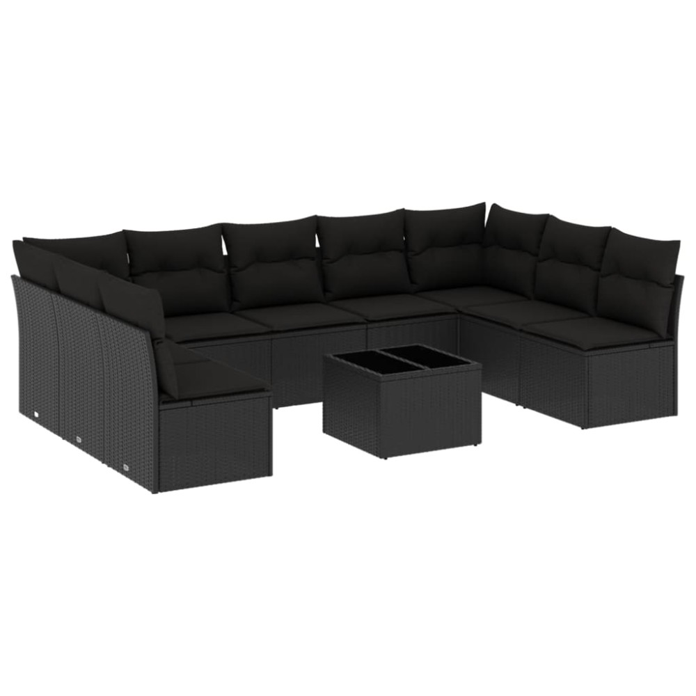 vidaXL Set canapele de grădină cu perne, 10 piese, negru, poliratan
