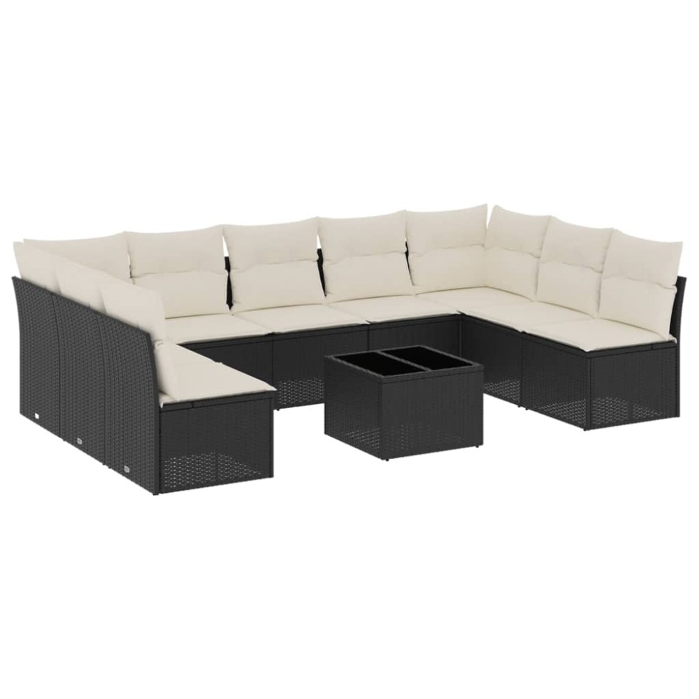 vidaXL Set canapele de grădină cu perne, 10 piese, negru, poliratan