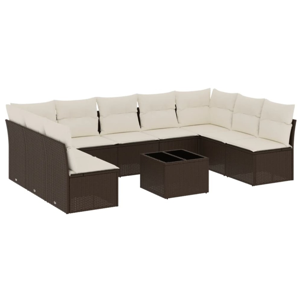 vidaXL Set canapele de grădină cu perne, 10 piese, maro, poliratan
