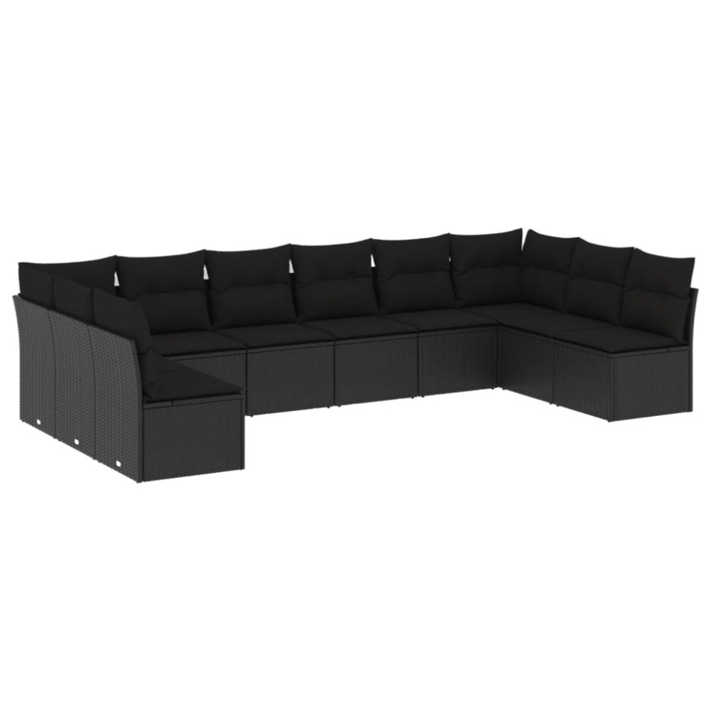 vidaXL Set canapele de grădină cu perne, 10 piese, negru, poliratan