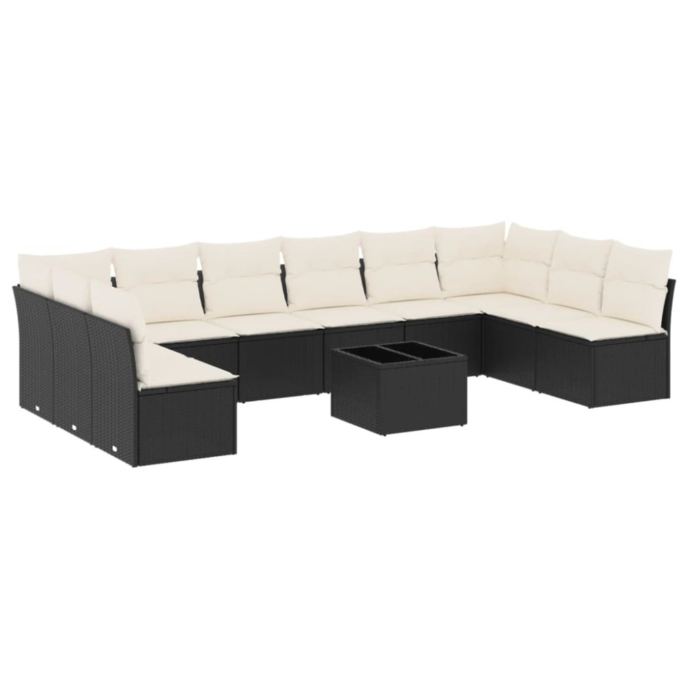 vidaXL Set canapele de grădină cu perne, 11 piese, negru, poliratan