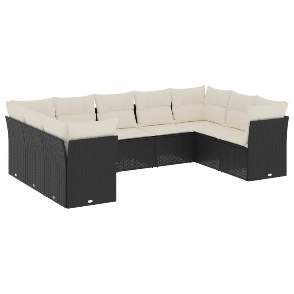 vidaXL Set mobilier de grădină cu perne, 9 piese, negru, poliratan