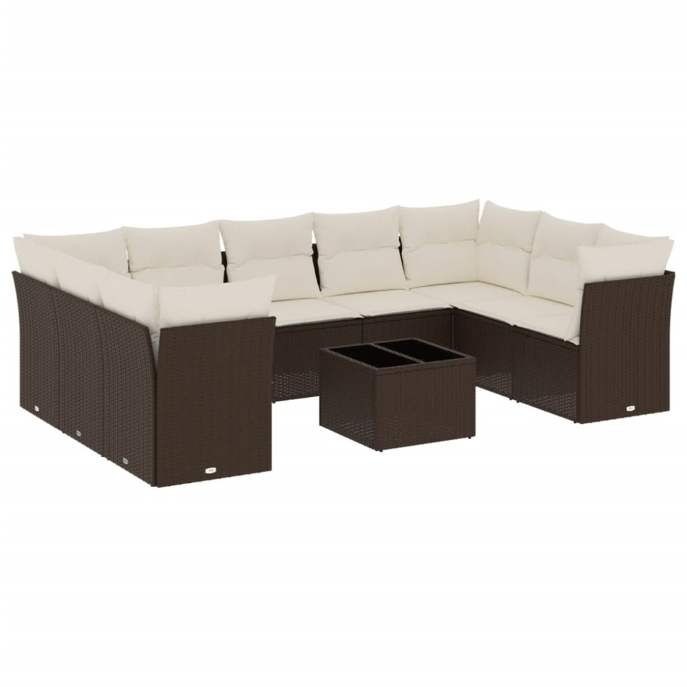 vidaXL Set canapele de grădină cu perne, 10 piese, maro, poliratan