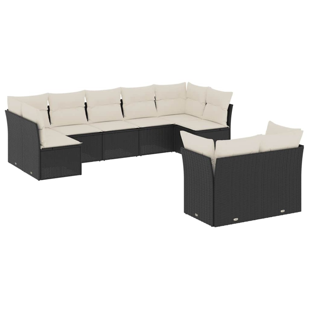 vidaXL Set mobilier de grădină cu perne, 9 piese, negru, poliratan