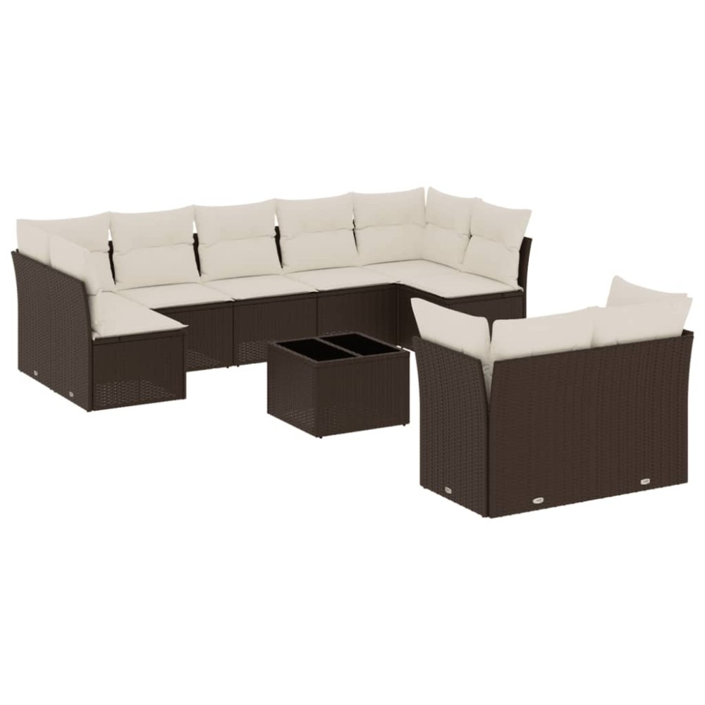 vidaXL Set canapele de grădină cu perne, 10 piese, maro, poliratan