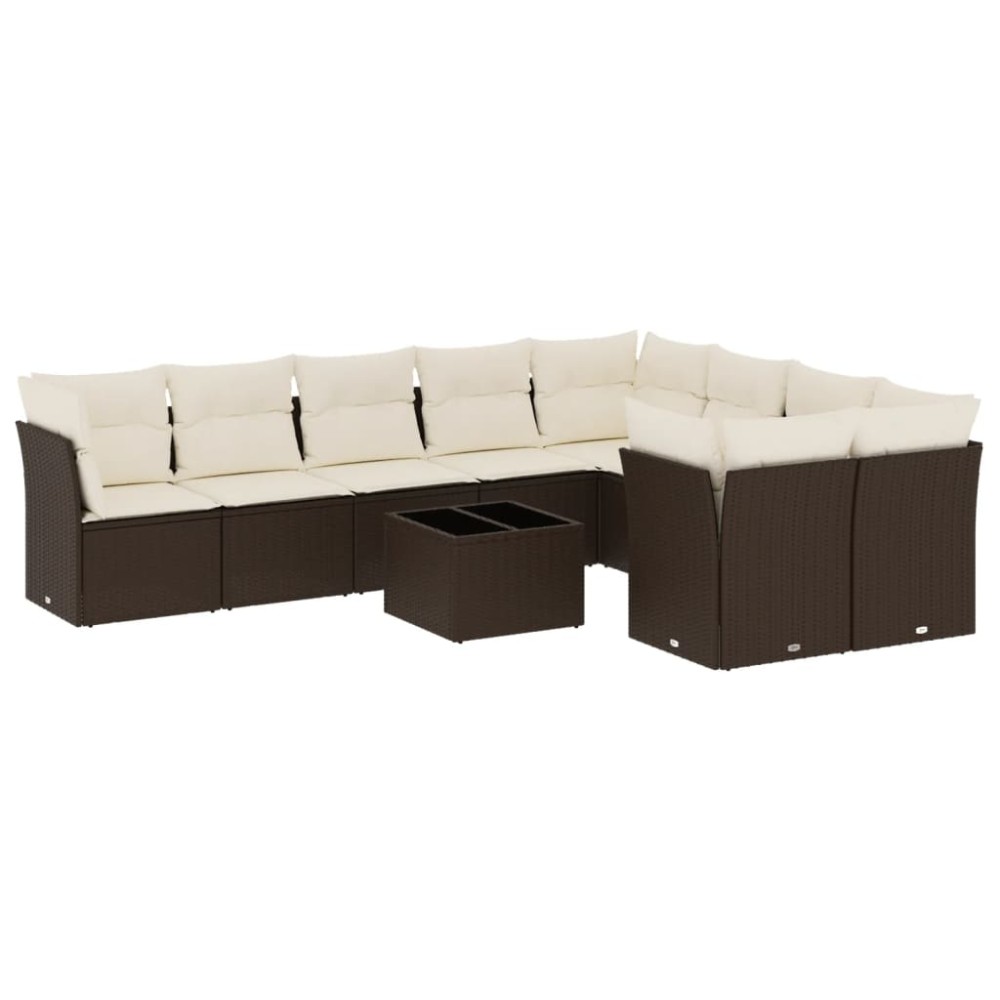 vidaXL Set canapele de grădină cu perne, 10 piese, maro, poliratan
