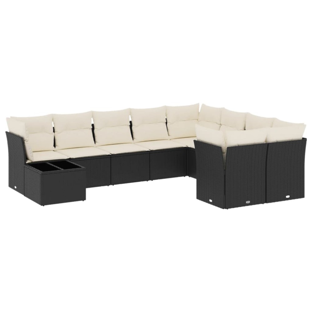 vidaXL Set canapele de grădină cu perne, 10 piese, negru, poliratan