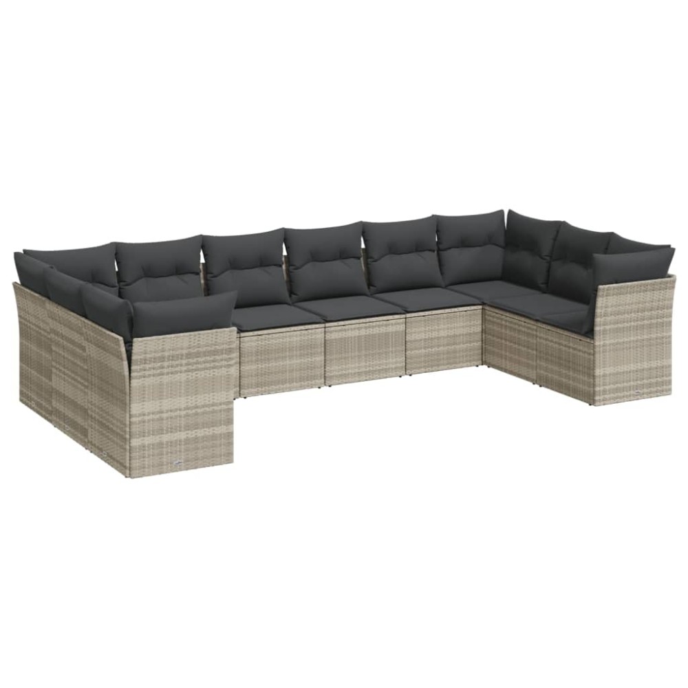 vidaXL Set canapele de grădină cu perne 10 piese gri deschis poliratan