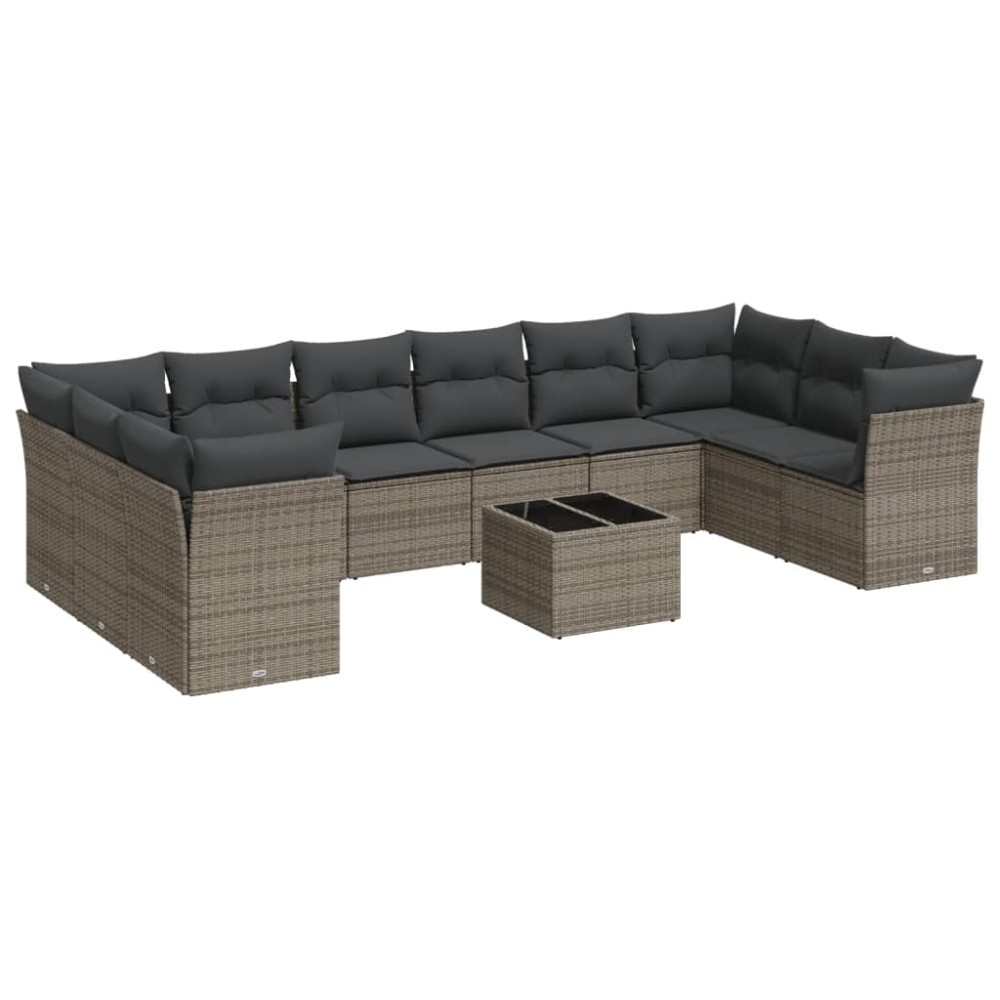 vidaXL Set canapele de grădină cu perne, 11 piese, gri, poliratan
