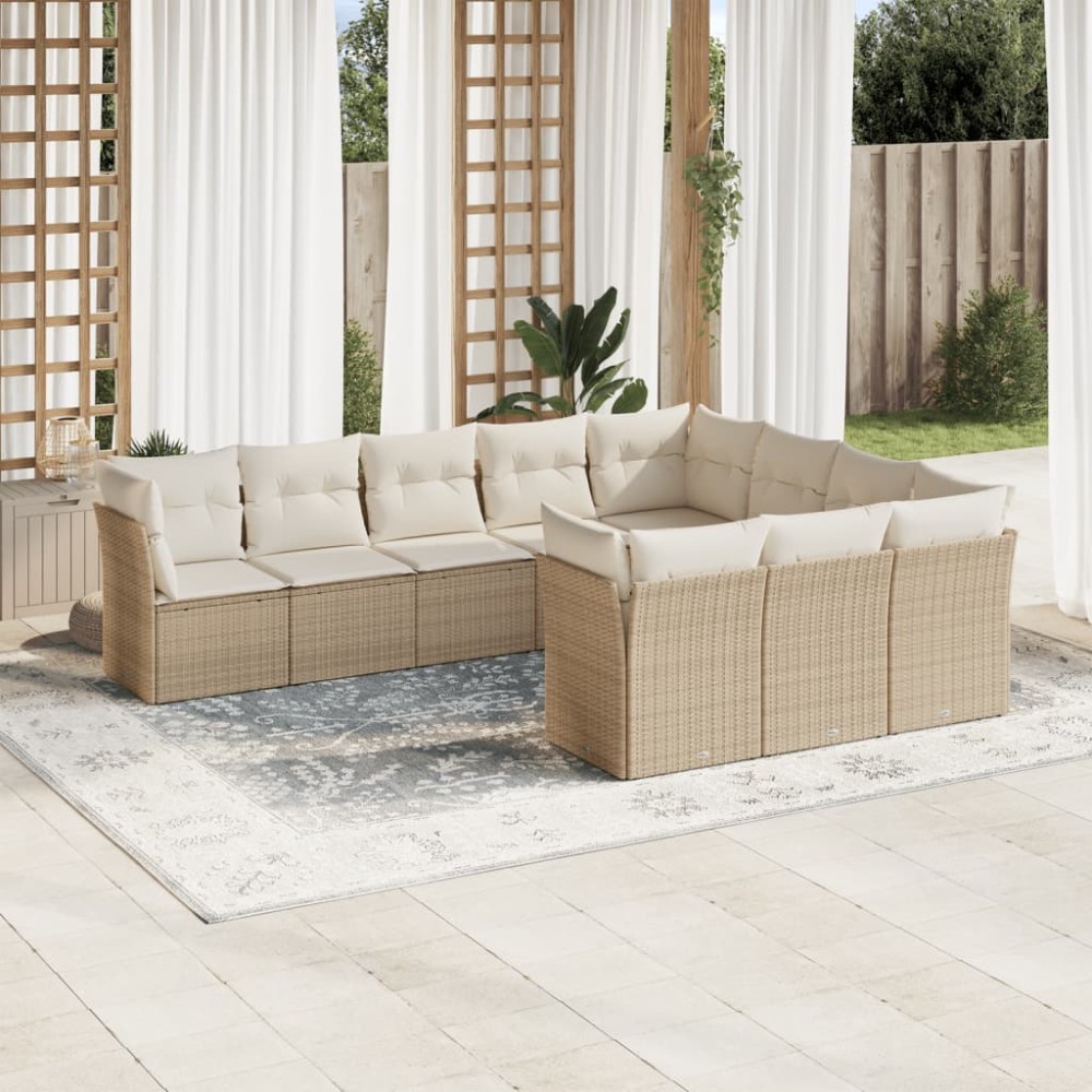 vidaXL Set canapele de grădină cu perne, 10 piese, bej, poliratan