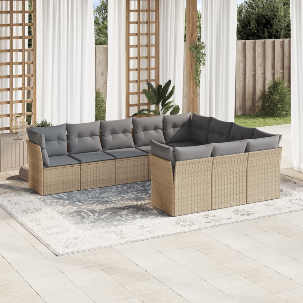 vidaXL Set canapele de grădină cu perne, 10 piese, bej, poliratan