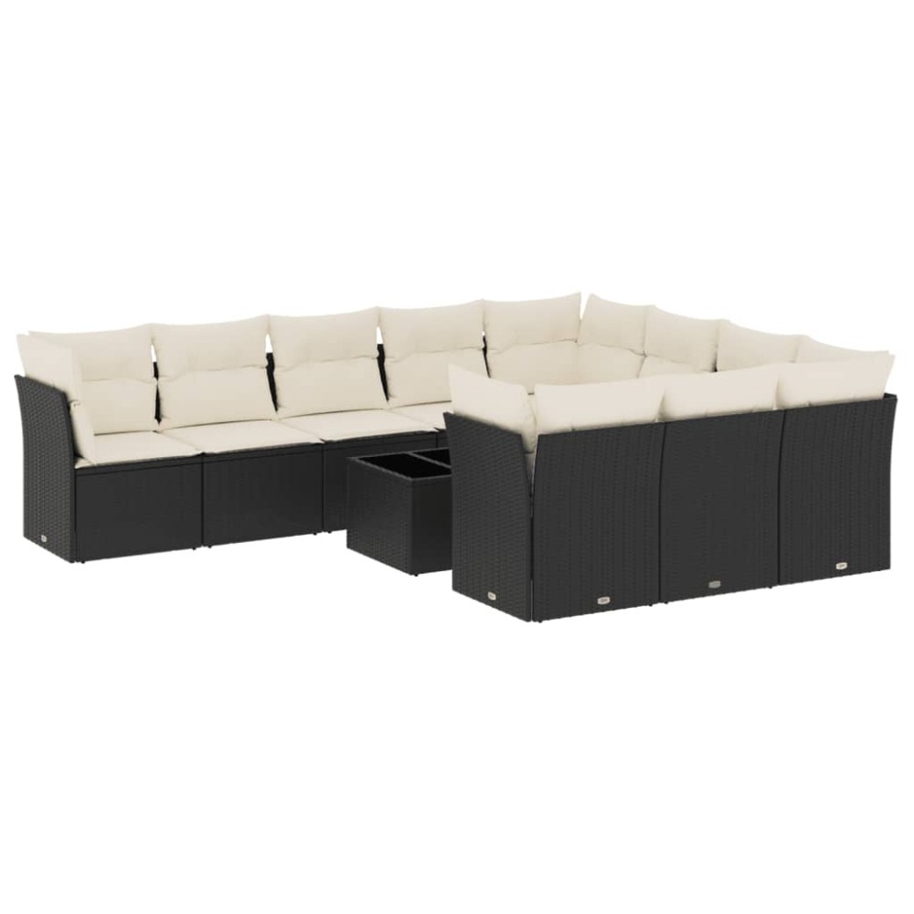 vidaXL Set canapele de grădină cu perne, 11 piese, negru, poliratan