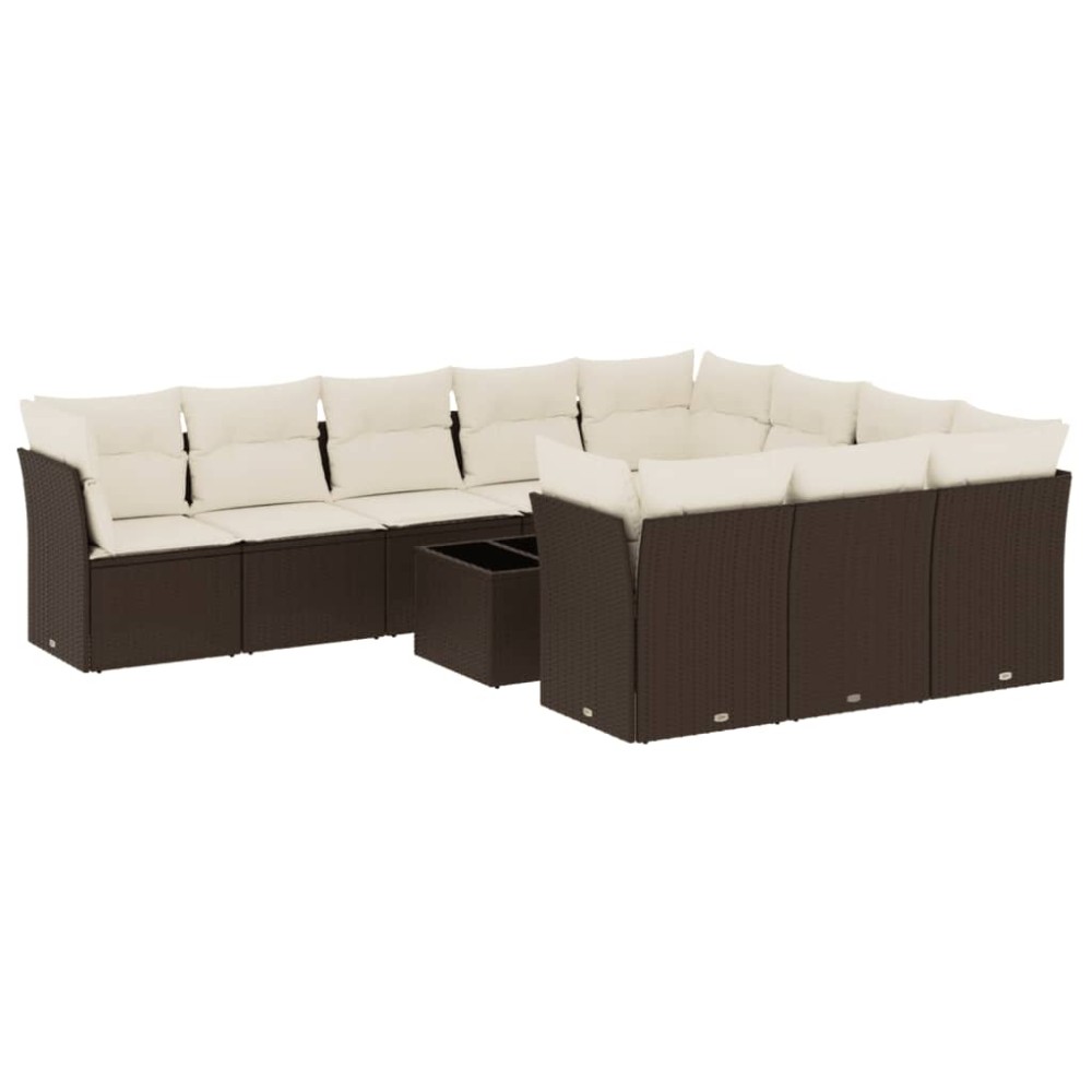 vidaXL Set canapele de grădină cu perne, 11 piese, maro, poliratan