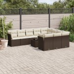 vidaXL Set canapele de grădină cu perne, 11 piese, maro, poliratan vidaXL Set canapele de grădină cu perne, 11 piese, maro, poliratan