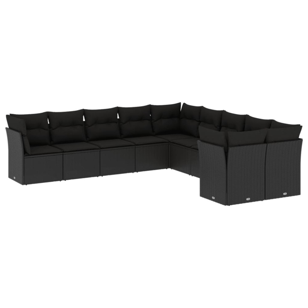 vidaXL Set canapele de grădină cu perne, 10 piese, negru, poliratan