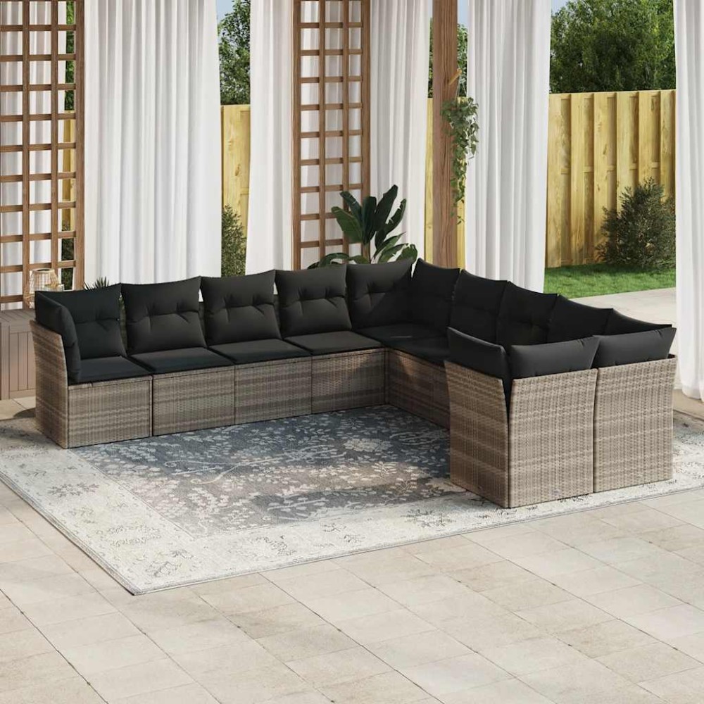 vidaXL Set canapele de grădină cu perne 10 piese gri deschis poliratan