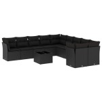 vidaXL Set canapele de grădină cu perne, 11 piese, negru, poliratan