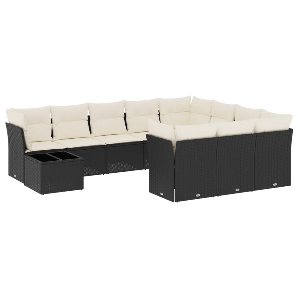 vidaXL Set canapele de grădină cu perne, 11 piese, negru, poliratan