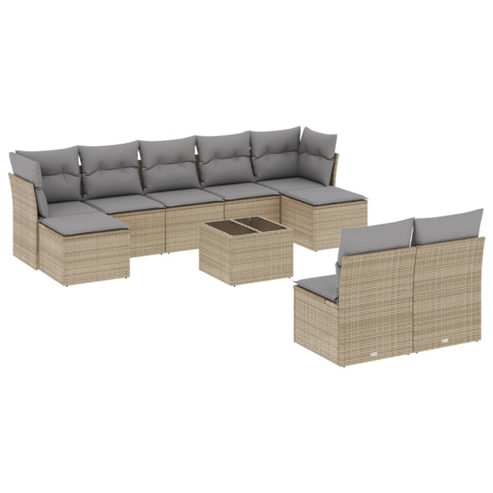 vidaXL Set canapele de grădină cu perne, 10 piese, bej, poliratan