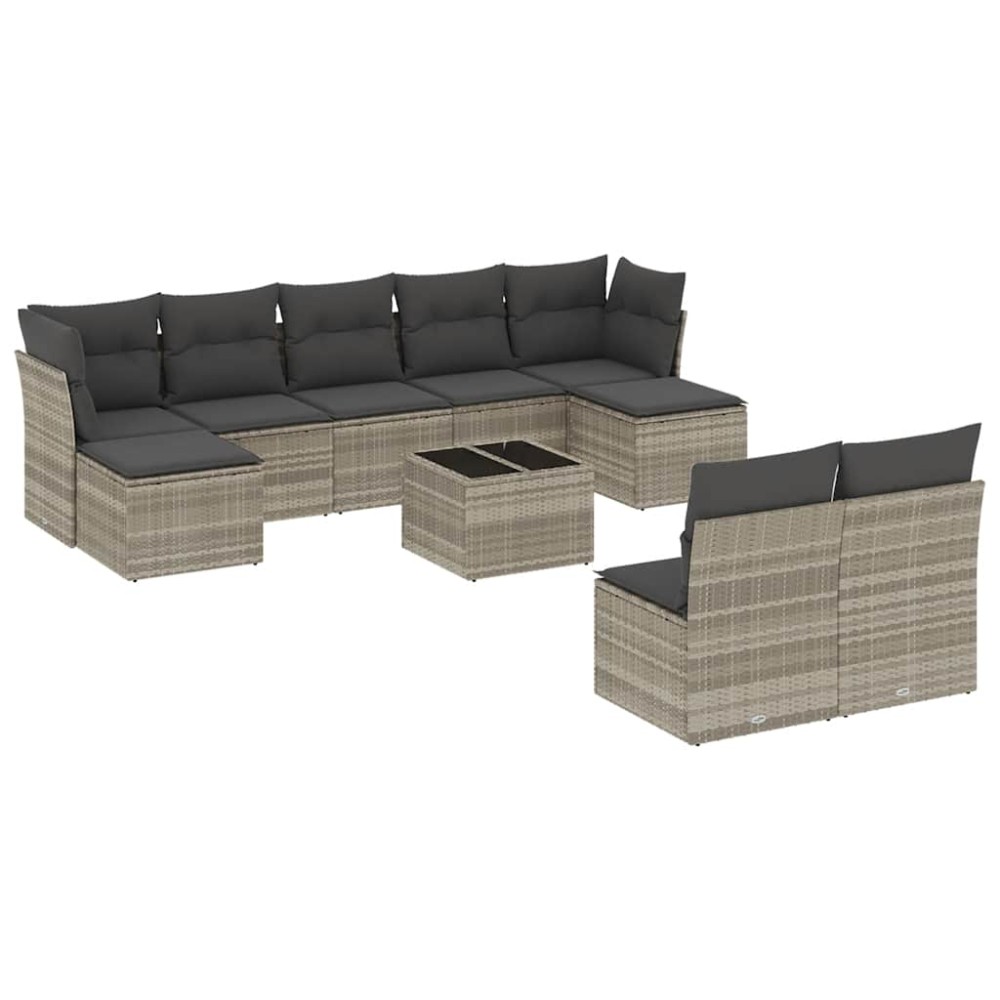vidaXL Set canapele de grădină cu perne 10 piese gri deschis poliratan
