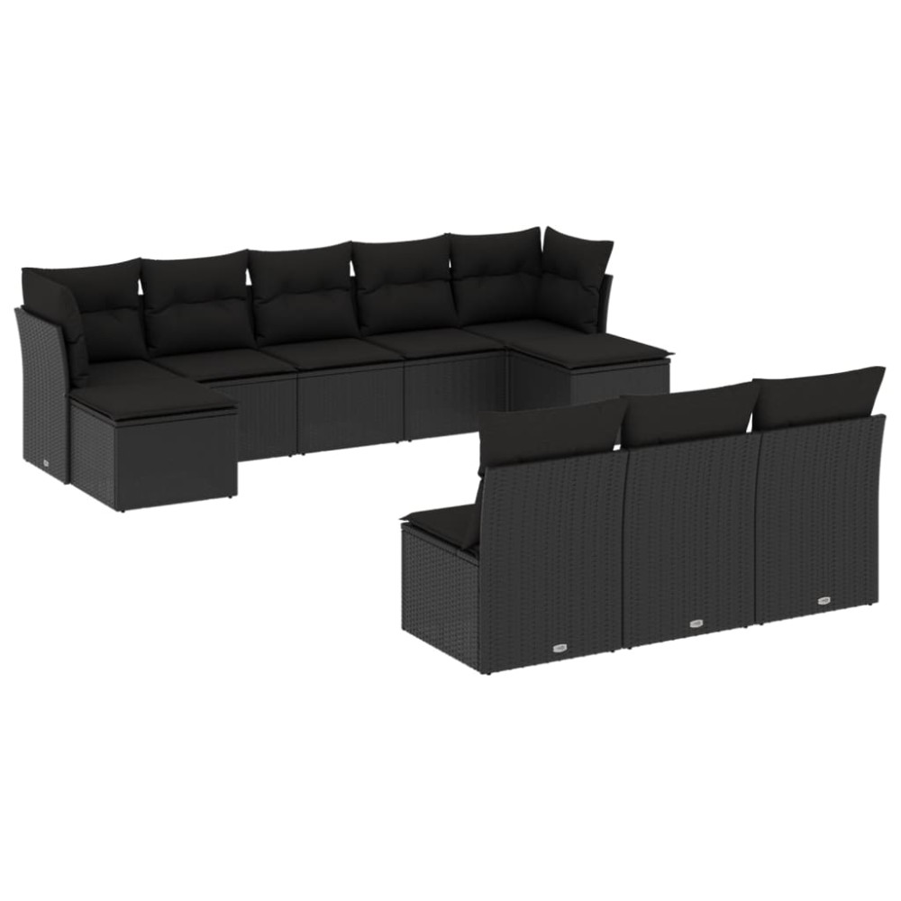 vidaXL Set canapele de grădină cu perne, 10 piese, negru, poliratan