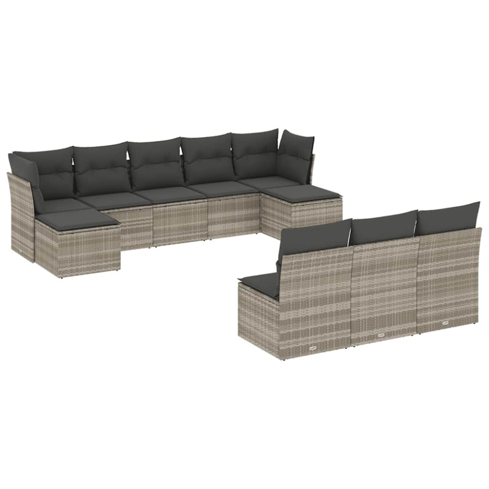 vidaXL Set canapele de grădină cu perne 10 piese gri deschis poliratan