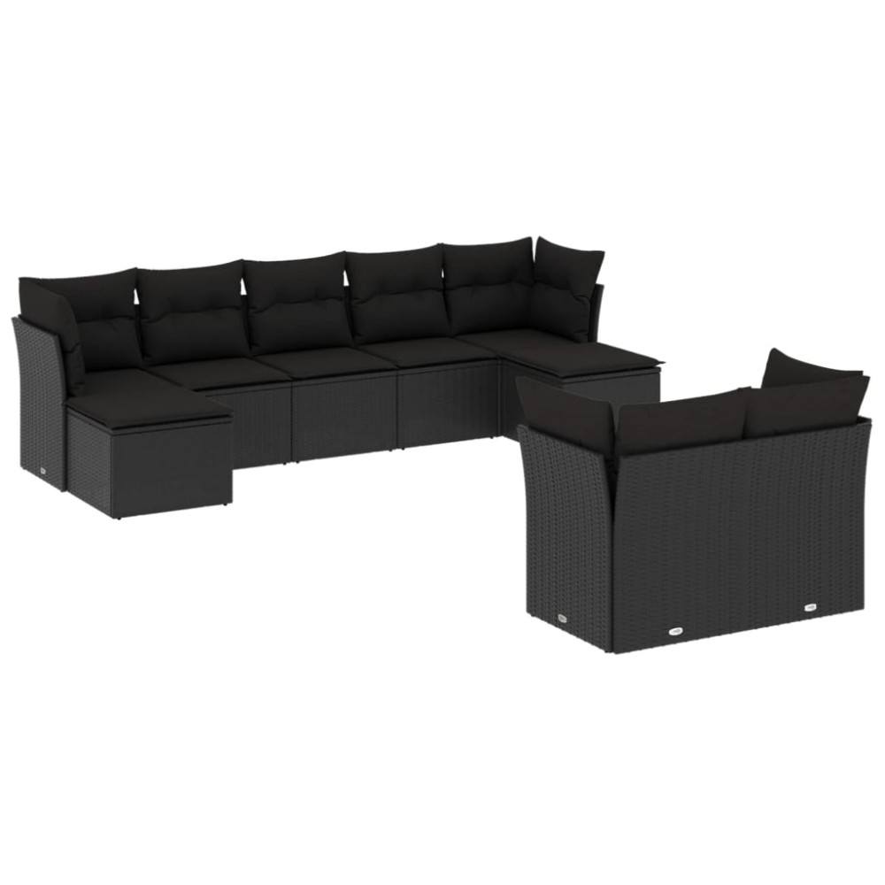vidaXL Set mobilier de grădină cu perne, 9 piese, negru, poliratan