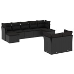 vidaXL Set mobilier de grădină cu perne, 9 piese, negru, poliratan