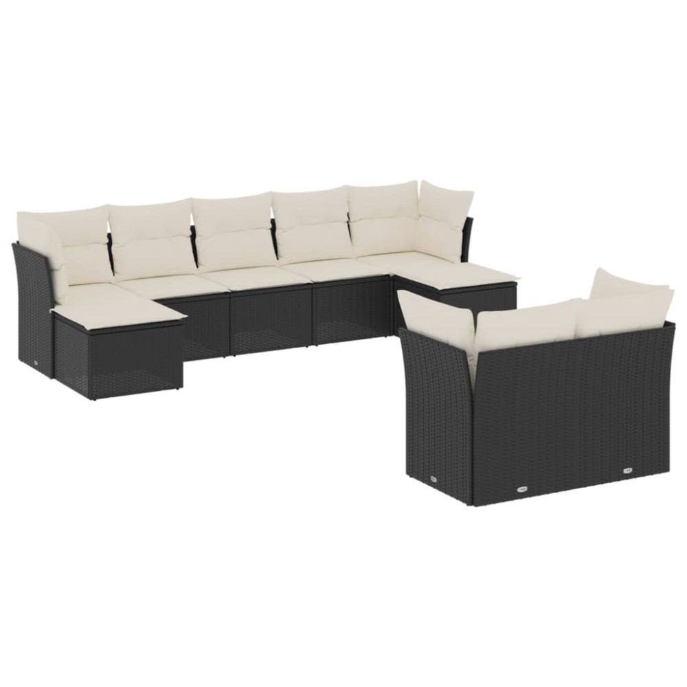 vidaXL Set mobilier de grădină cu perne, 9 piese, negru, poliratan