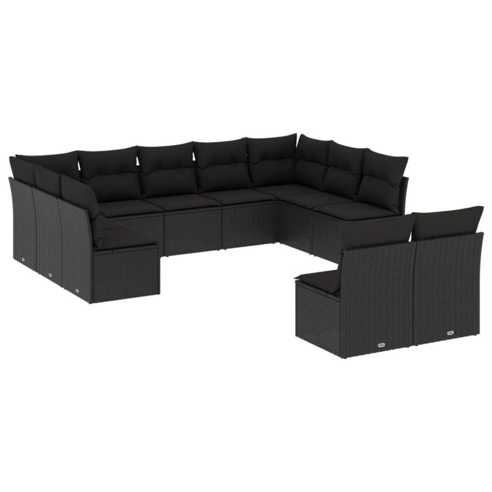 vidaXL Set canapele de grădină cu perne, 11 piese, negru, poliratan