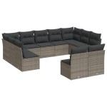 vidaXL Set canapele de grădină cu perne, 11 piese, gri, poliratan