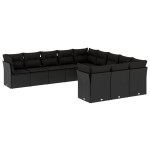 vidaXL Set canapele de grădină cu perne, 11 piese, negru, poliratan vidaXL Set canapele de grădină cu perne, 11 piese, negru, poliratan