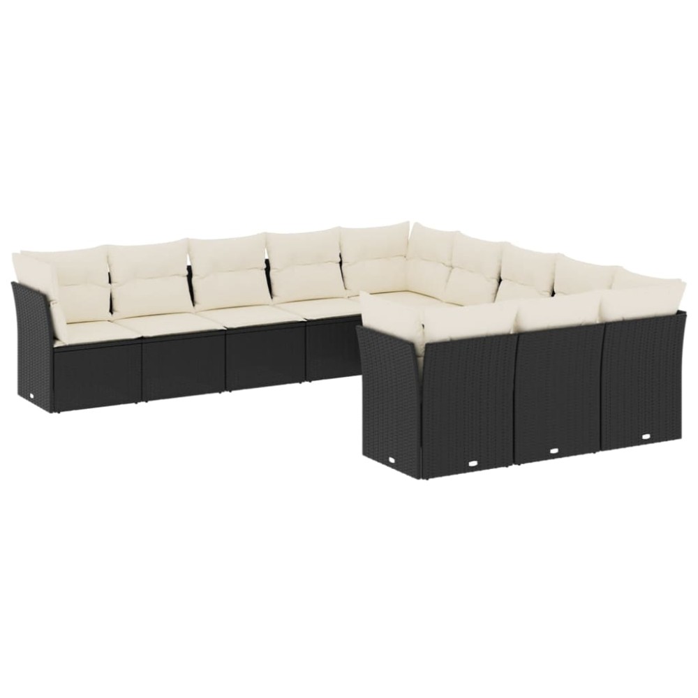 vidaXL Set canapele de grădină cu perne, 11 piese, negru, poliratan