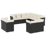 vidaXL Set canapele de grădină cu perne, 11 piese, negru, poliratan vidaXL Set canapele de grădină cu perne, 11 piese, negru, poliratan
