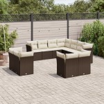 vidaXL Set canapele de grădină cu perne, 11 piese, maro, poliratan vidaXL Set canapele de grădină cu perne, 11 piese, maro, poliratan