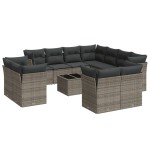 vidaXL Set canapea de grădină cu perne, 12 piese, gri, poliratan vidaXL Set canapea de grădină cu perne, 12 piese, gri, poliratan