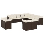 vidaXL Set canapele de grădină cu perne, 13 piese, maro, poliratan